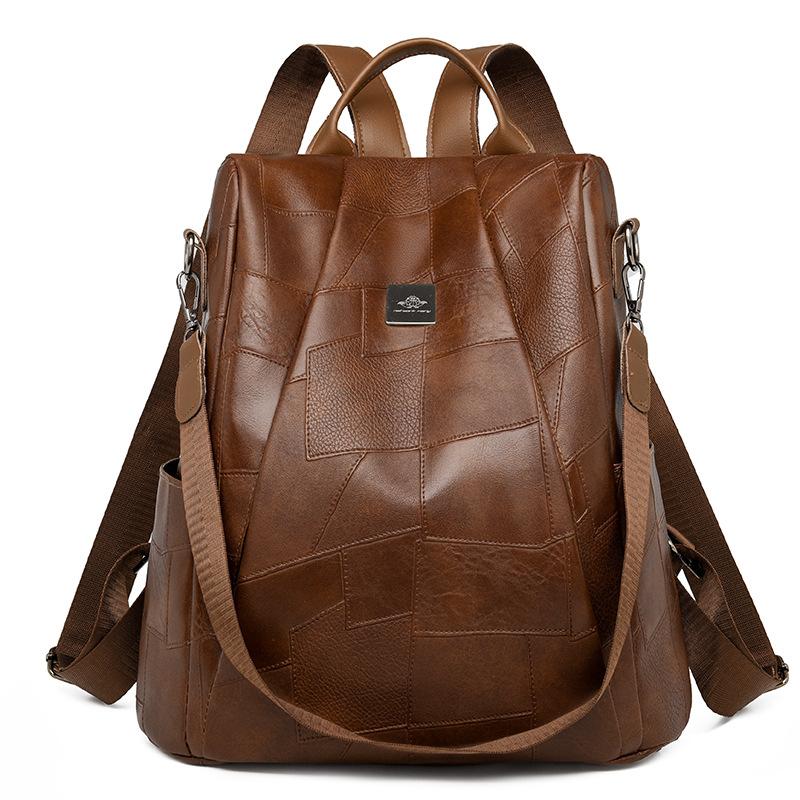 

Мягкий кожаный женский рюкзак, многофункциональная сумка через плечо коричневый