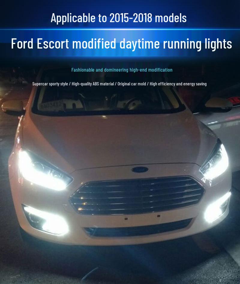 LED Daytime Running Lights & Front Fog Light Frame for 15-18 Ford Escort
