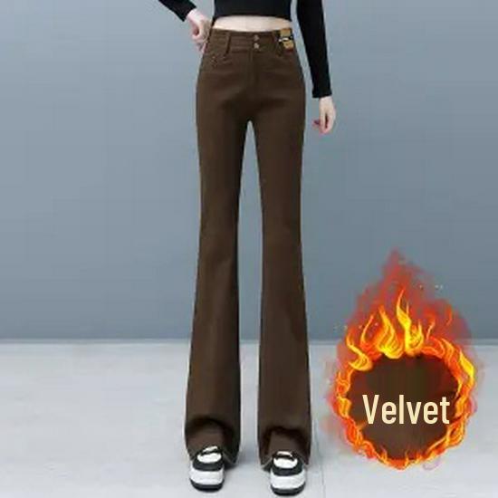 Women's High-Waisted Micro-Flare Jeans - Autumn/Winter, Slim-Fit, Stretchy, Plus Velvet, Casual Flare Pants