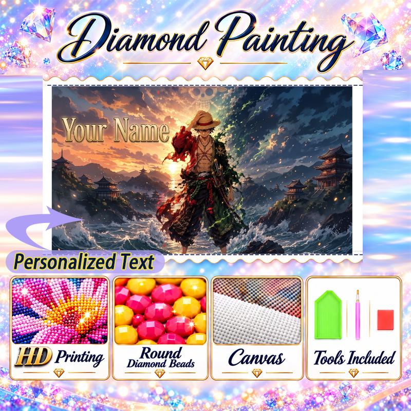 One Piece 5D DIY Diamond Painting Custom Name Text, Full Drill Rhinestone Mosaic Art Home Gift