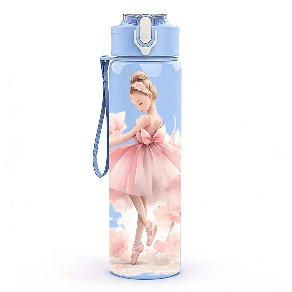 1PC Little Ballerina Girl Soft Art Print 750ml Color Plastic Sports Water Bottle Leakproof Flip Straw Lid Suitable for Sports Office Home Use