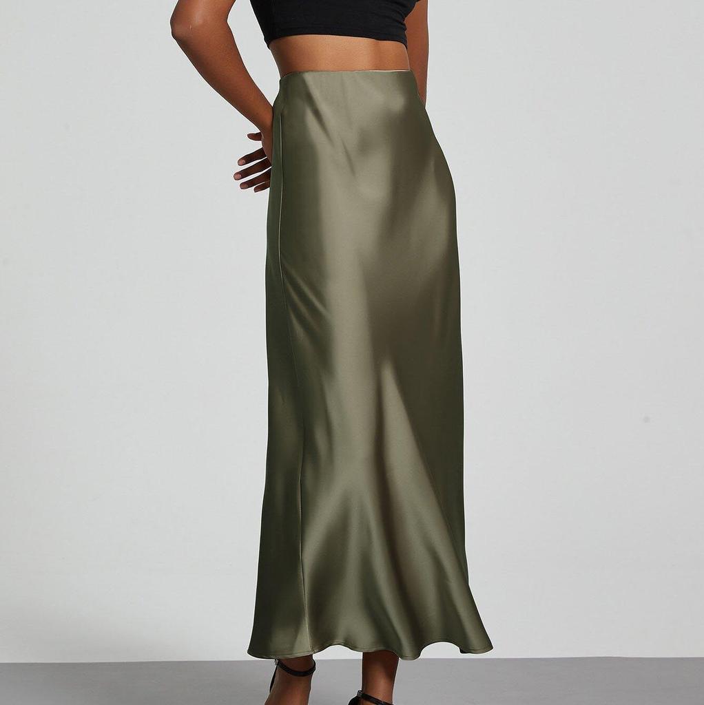 Fashion Satin Party Long Skirt High Waist Solid Color Casual Basic Women Skirts Fishtail Skirt Chic Summer Woman Clothing 2025