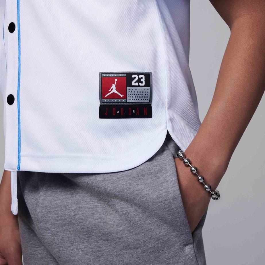 Jordan T-Shirt Letter Logo Number Embroidery Color Block Round Neck Single Button Short Sleeve Kids Tops White FQ0573-100