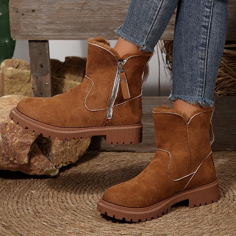 Fashion Vintage Faux Suede Platform Ankle Boots Women Anti Slip Fleece Lining Snow Boots Woman Plus Size 36-43 Thick Sole Short Booties