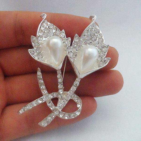 Crystal Flower Silver-Plated Brooch