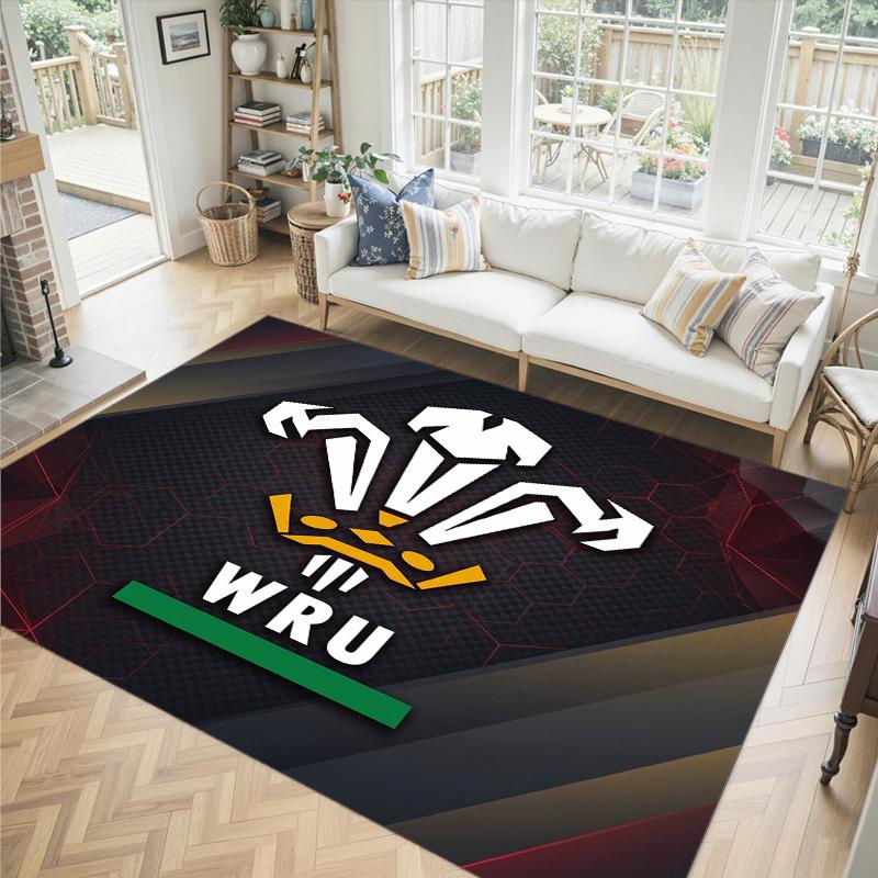 Wales Rugby Design Kristall-Samt-Teppich Gemütlich Nicht?Rutschfester Teppich mit Aufdruck für Schlafzimmer Wohnzimmer Eingang