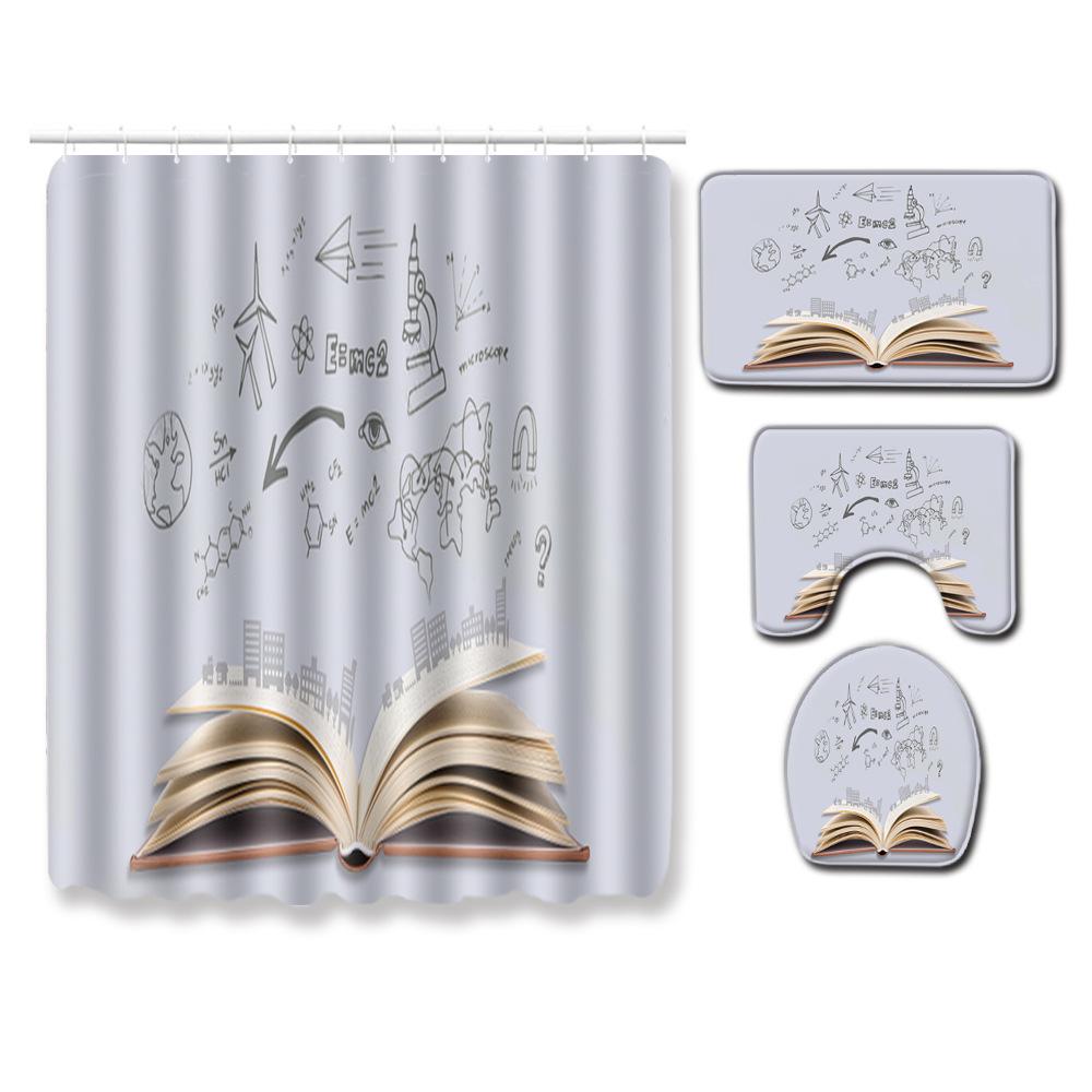 Fashion Textured Bathroom Shower Curtain Floor Mat Toilet Cover Foot Mat Four-Piece Set