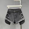 2026 Women's High-Waisted White Denim Fringed Shorts: Stylish A-line Summer Hot Pants