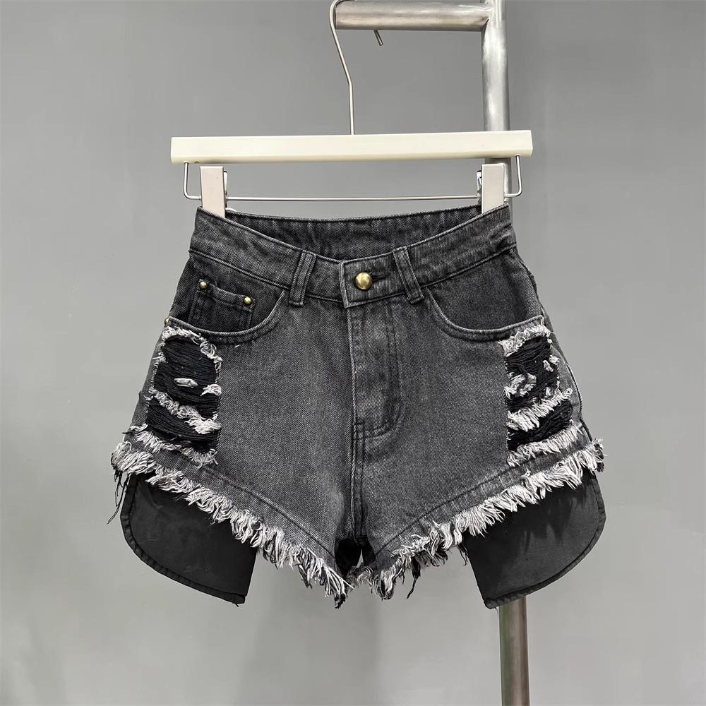 2026 Women's High-Waisted White Denim Fringed Shorts: Stylish A-line Summer Hot Pants