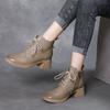Stivali corti con tacco spesso, scarpe da donna in cotone, stivali Martin con lacci versatili con tacco medio, scarpe da donna alte retrò