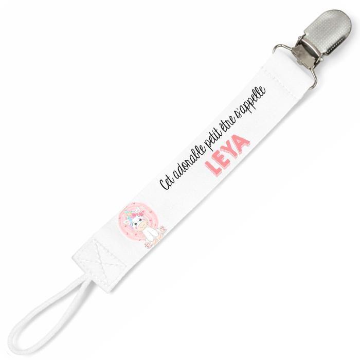 Planetee Attache tétine pour prénom LEYA adorable petit être Licorne | Attache sucette cadeau naissance