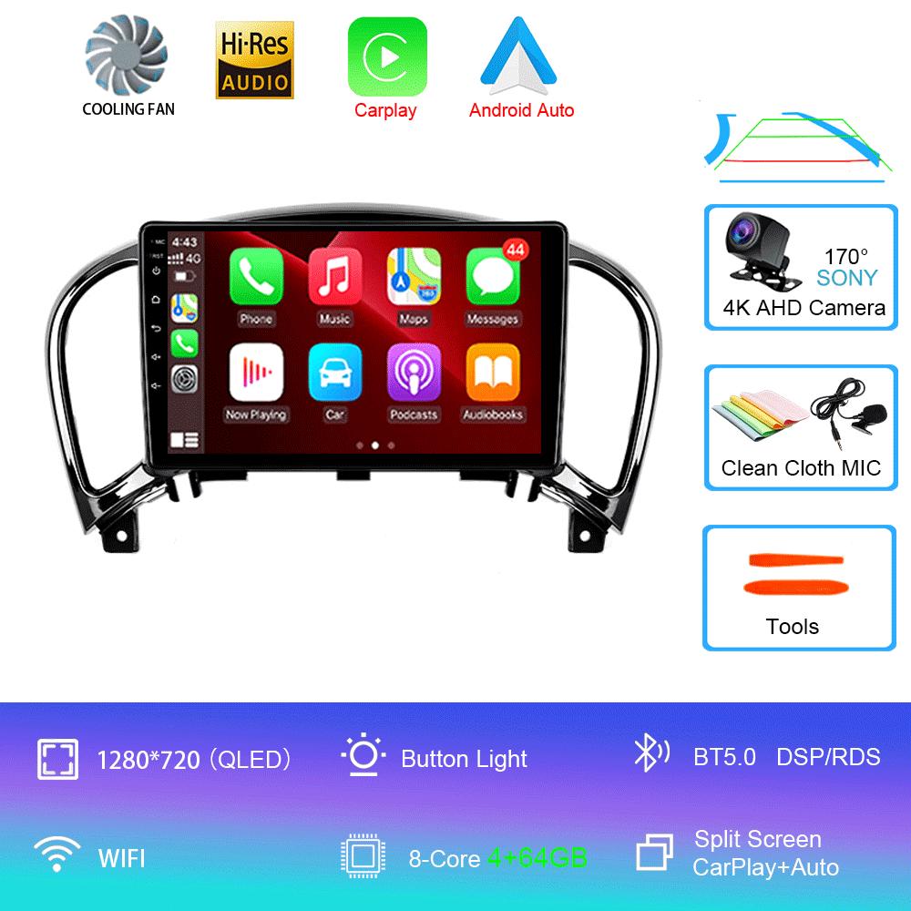 Car Radio Android 14 Carplay Auto For Nissan Juke YF15 2010 2011 2012 2013 2014 Multimedia Player WIFi+4G DSP 2 DIN Touch Screen