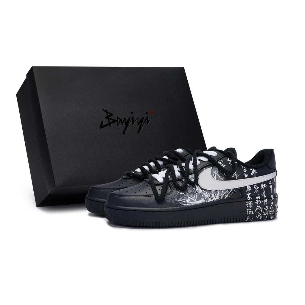Nike Air Force 1 Slip Resistant Abrasion Resistant Low Top Skateboard Shoes Unisex Black White Gray CW2288-001(Team80-S-BOX)