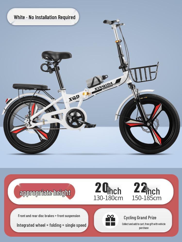 20/22-Inch Foldable Portable Bike with Variable Speed & Shock Absorption for Adults and Children