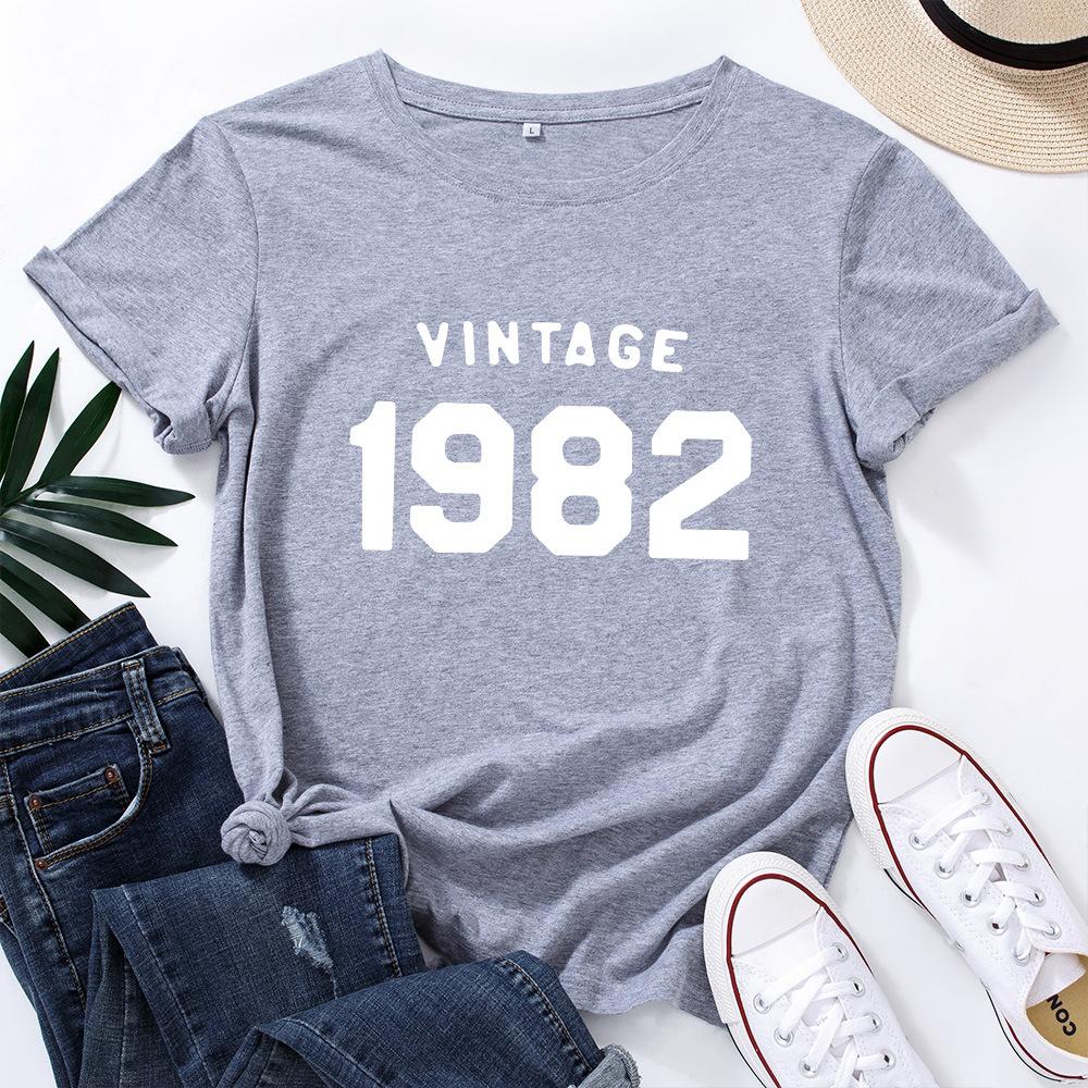 

Retro1982 Printed Cotton Loose Round Neck Short Sleeved Women s T-shirts 3XL