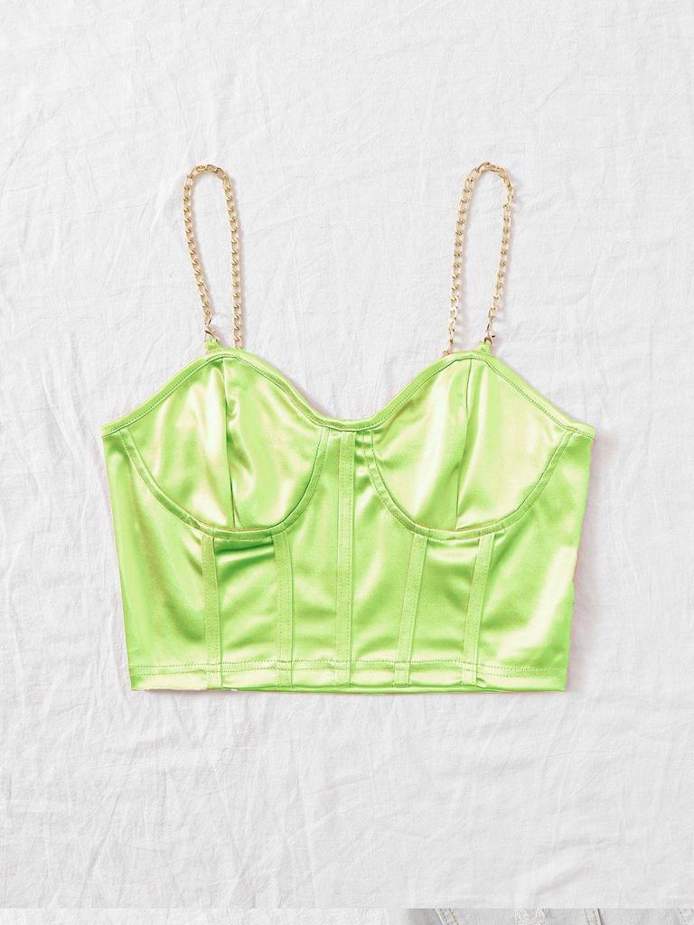 Sexy V Neck Metal Chain Tank Top Solid Halter Crop Tops Women Summer Camis Backless Camisole Fashion Casual Tube Female Sleeveless Cropped Vest Y2K