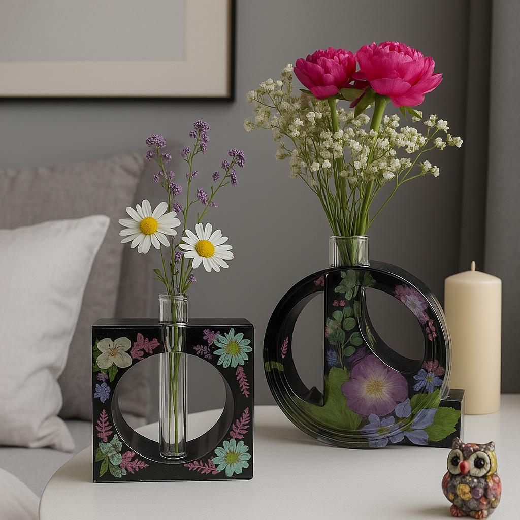 Round Square Arch Vase Resin Mold, 4-Shape Silicone Casting Mold for DIY Hydroponic Planter Decor
