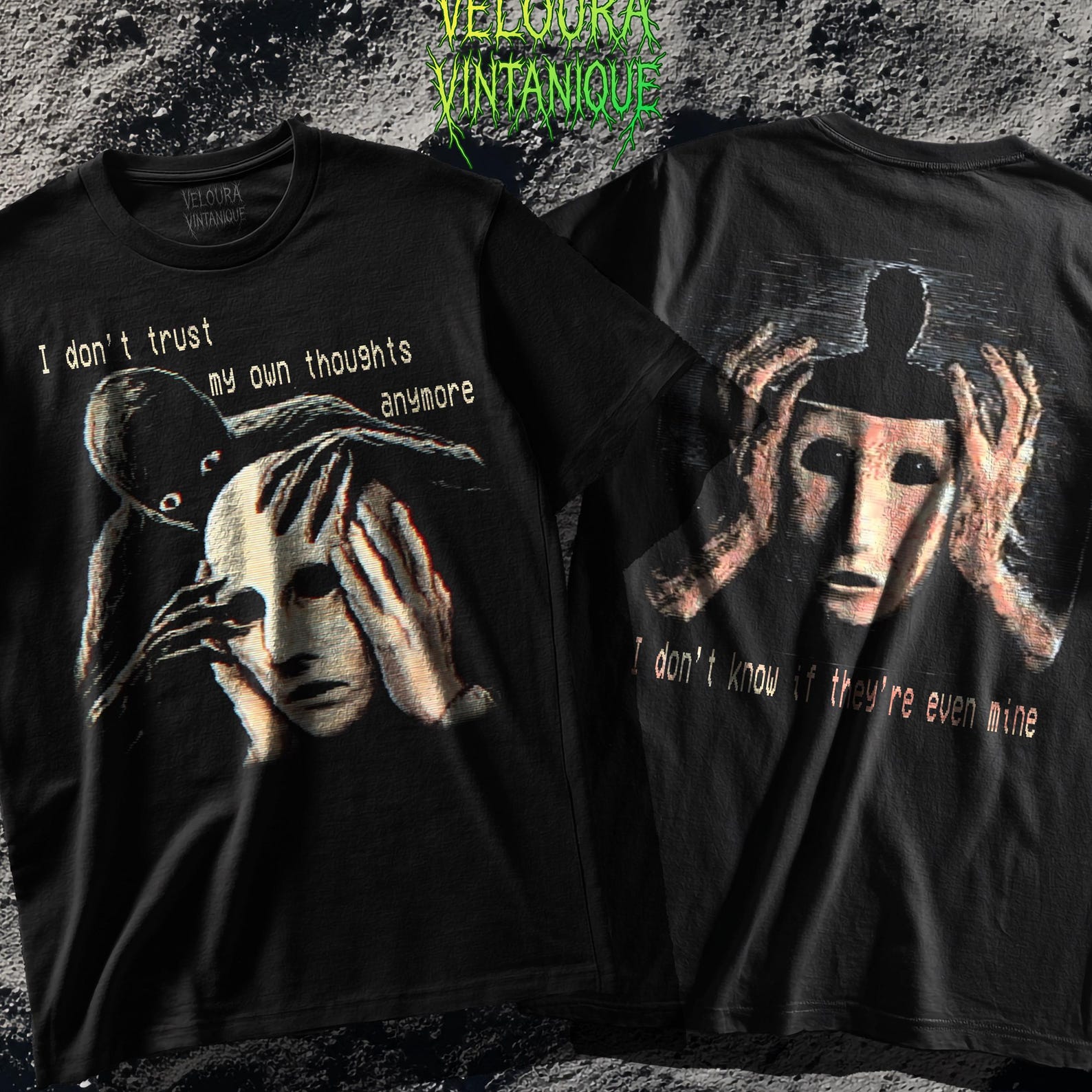 Analog Horror T-Shirt, Glitch Face, Distorted Shadow Figure XL
