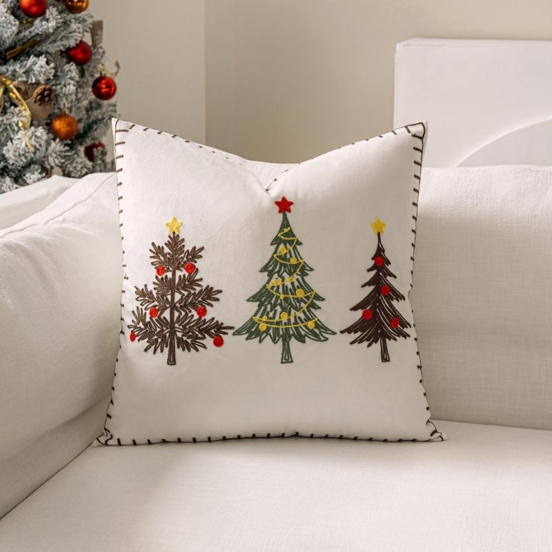Festive Plush Pillowcase Christmas Tree Design Throw Pillow Cover Short Plush Component For Sofa Bed Decoration