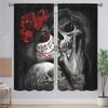 2Pcs Gothic Skull Bride Curtains Black Red Rose Decor Living Room Bedroom Window Decorative Curtains Halloween Theme Curtains