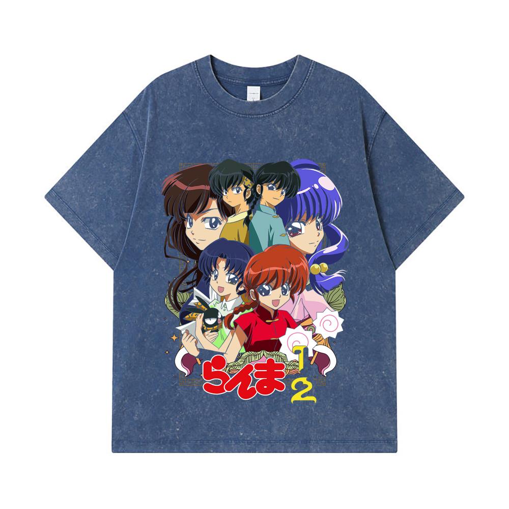 

275 GSM Washed T-shirts 100% Cotton Ranma 12 V6 Print Unisex Heavy Cotton T Shirt 2XL королівський синій колір