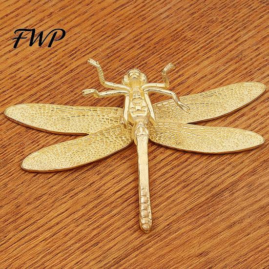 Collectible Brass Insect Ornament Dragonfly Delicate Modelling Sculpture Vintage Copper Rustic Animal Style for Home Decor Art