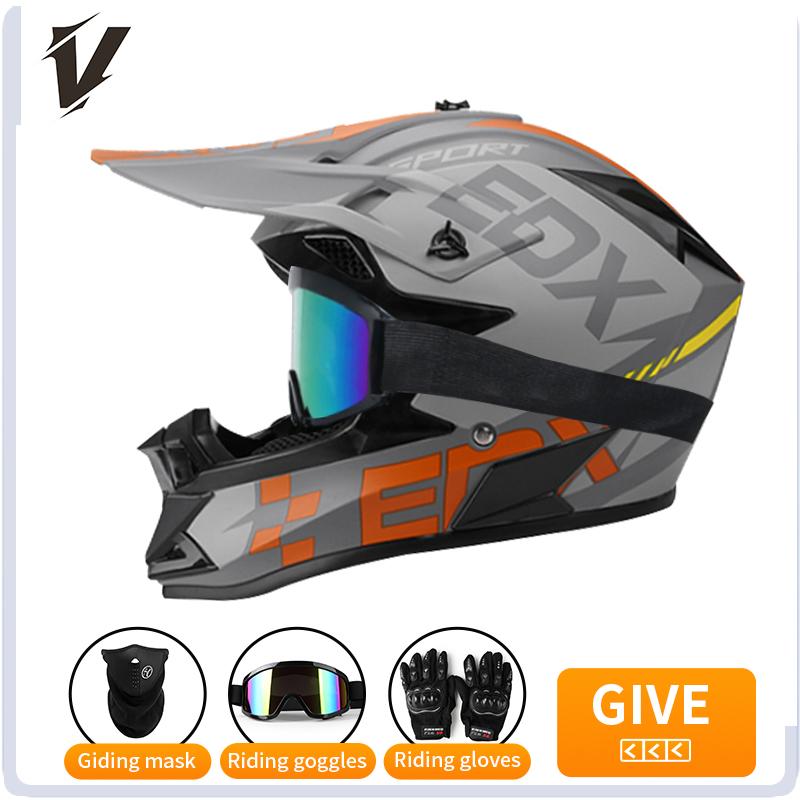 VGV Off-road motorcycle helmet for men, women, adults and children DOT certified Bluetooth-equipped three-piece set with gifts