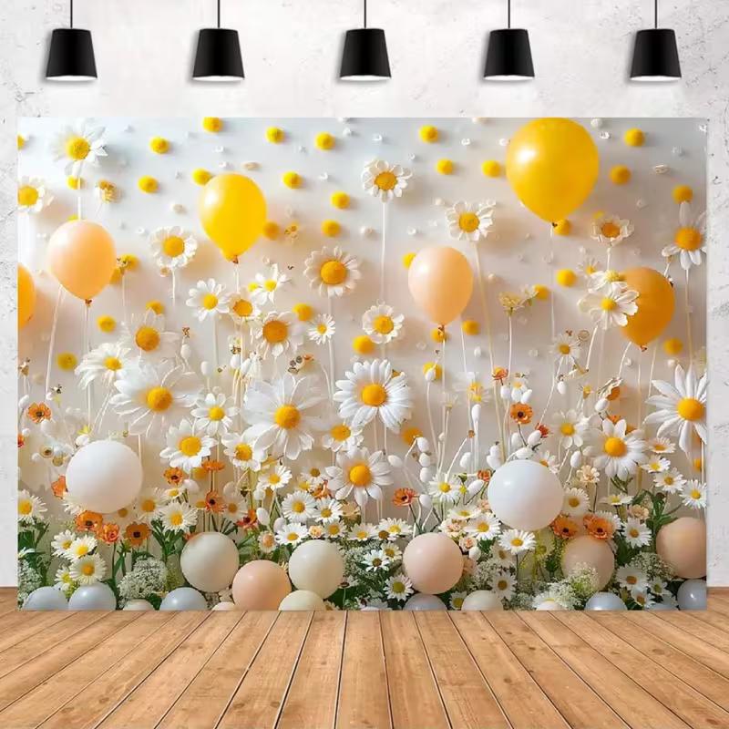 2D Pastel Balloons and Daisies Background Cloth Photo Booth Prop