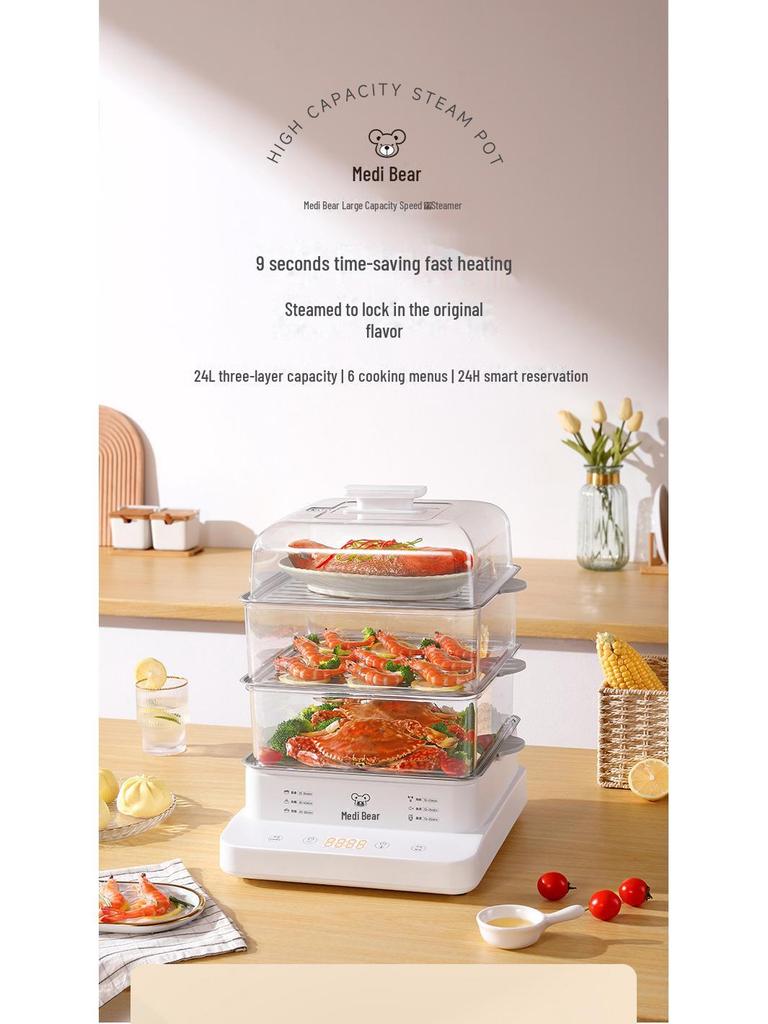 Multi-Function Electric Steamer, Large Capacity, Three-Layer, Fully Automatic, 110V US Standard