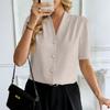Women's Fashionable Color V-neck Button Casual Short Sleeved Shirt Top