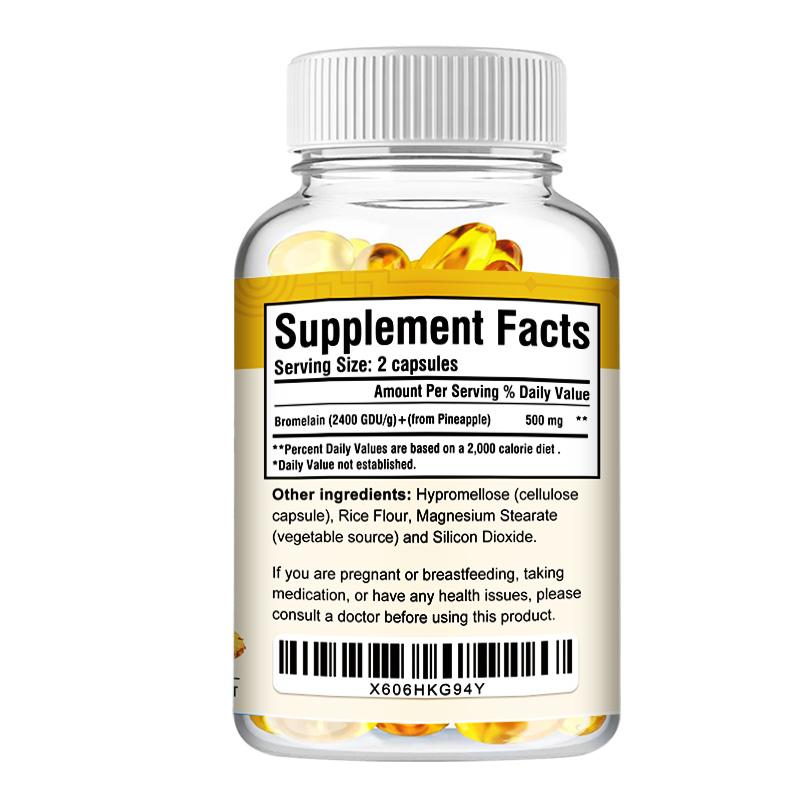 Capsule di bromelina ad alta purezza, completamente naturali, 120 capsule, adatte sia per uomini che per donne, senza glutine.
