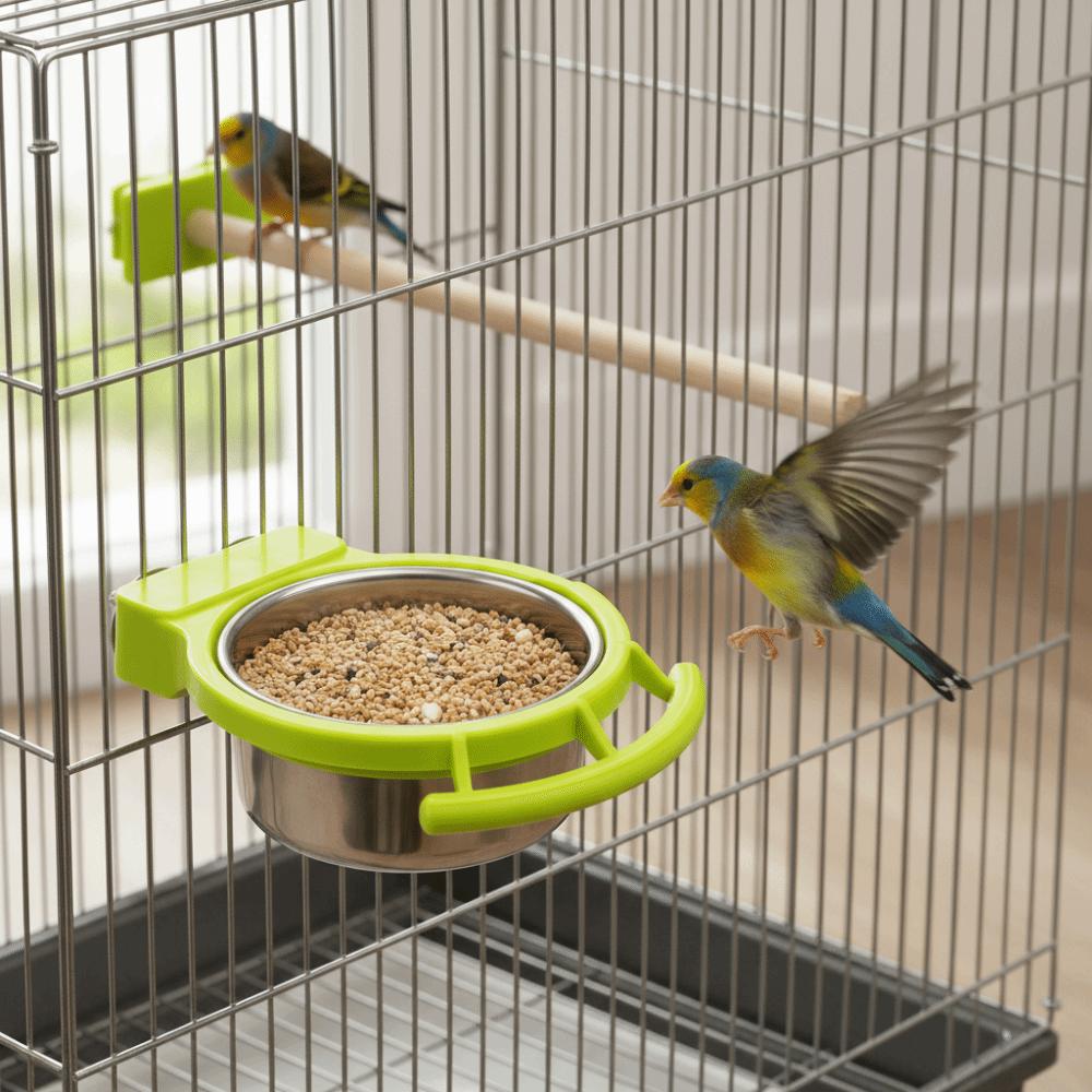 Detachable Bird Feeding Dish Stainless Steel Parrot Food Cup Bird Drinking Cup Bird Perch