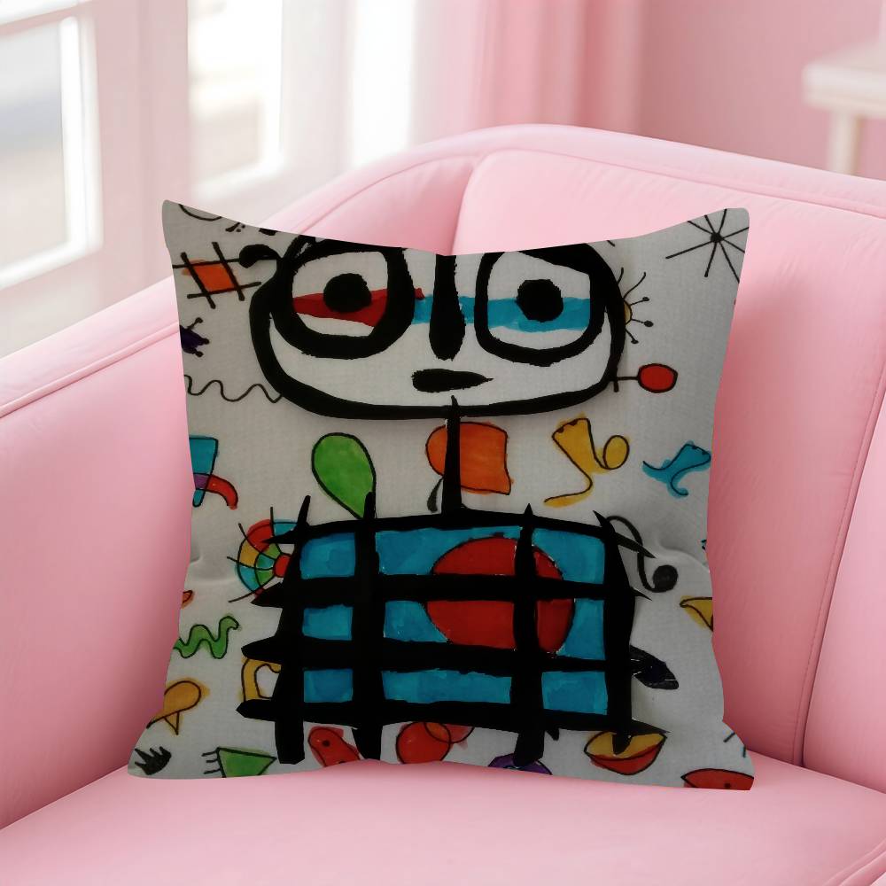 Classic painter Joan Miro Doublesided Printed pillow cover Short plush Suitable living rooms bedrooms sofas throw cushion cover