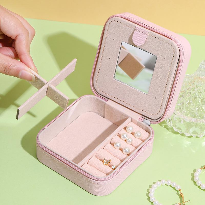 Compact Anti-Oxidation Jewelry Box with Mirror for Earrings, Rings, and Nail Accessories
