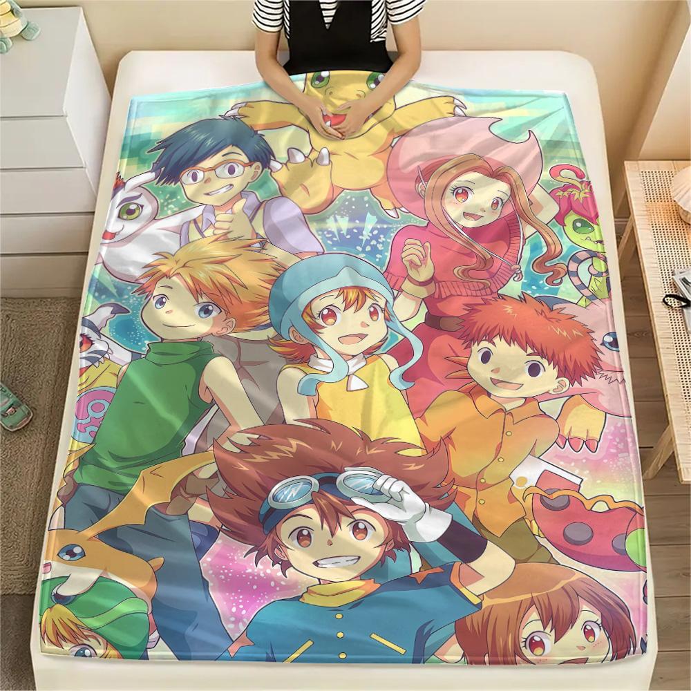 

Digimon Adventure Full Crew flannel blanket, cozy for home bedroom, great gift for Digimon lovers 75x90cm
