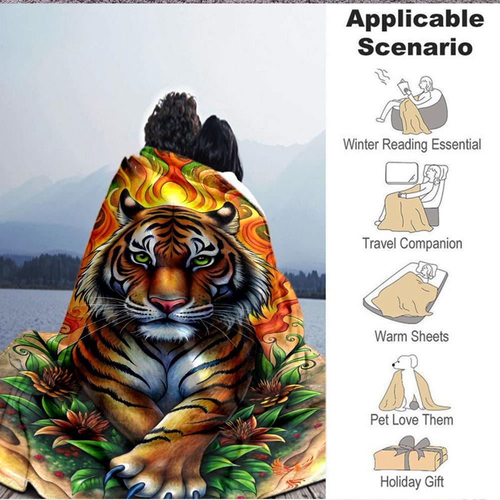 1 Stück Tigerflammen-Design Decke Leichte Flanelldecke Überwurfdecke für Sofa, Bett, Reisen, Camping, Wohnzimmer, Büro yy251015179