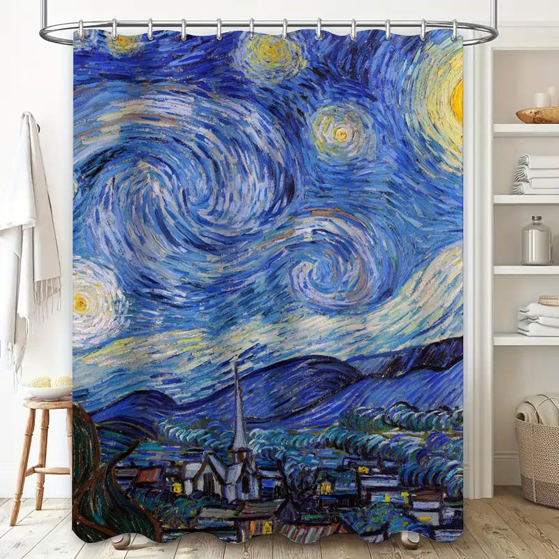 Van Goghs Sternennacht: Künstlerisches Meisterwerk Duschvorhang Für Eine Einzigartige Und Inspirierende Badezimmerdekoration
