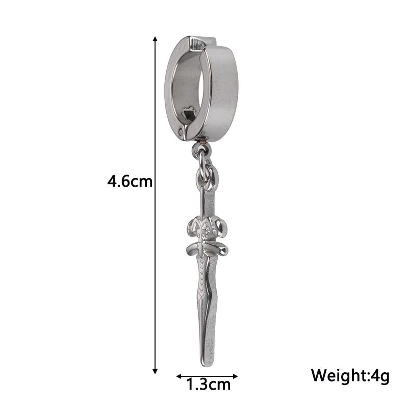 1 PC Men's Open Cuff Copper Color Black Sword Pendants Clip Earrings for Male Non-Piercing Ear Clips Fake Cartilage Earrings