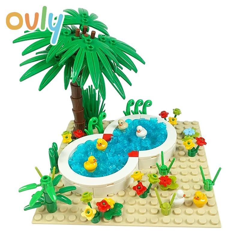 Ovly Yellow Duck Farm MOC Parts Set with Duck House Animals Duckling Duck Nest Duck Pool Coop DIY Building Block Kit
