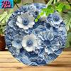 Blue White Art Deco Floral Metal Wall Art Luxury Tin Sign Living Room Decor