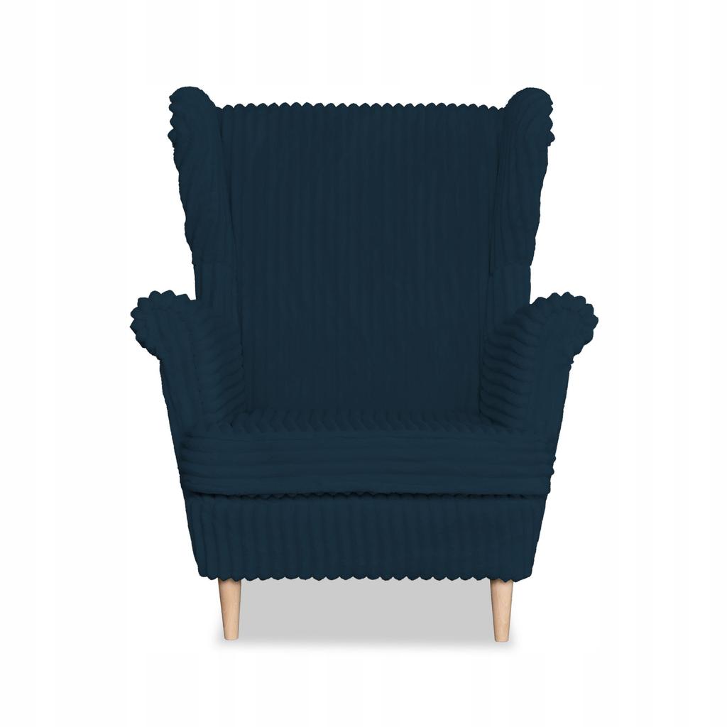 Fotel uszak Rene z podnóżkiem skandynawski Family Meble niebieski sztruks