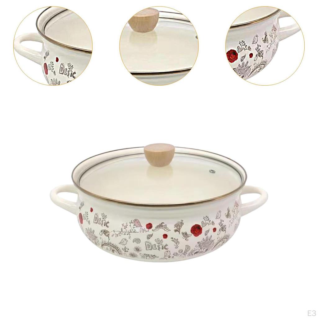 Emaljegryte med lokk Matlaging Tykke Kok Vintage kokekar Håndtak Retro Pasta til
