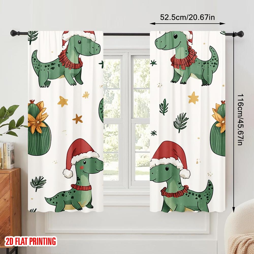 2pcs  2D Plane Printing Popular Curtains Cute Christmas Dinosaurs Reindeer_a Versatile Polyester Fabric (without Rod) Outdoor