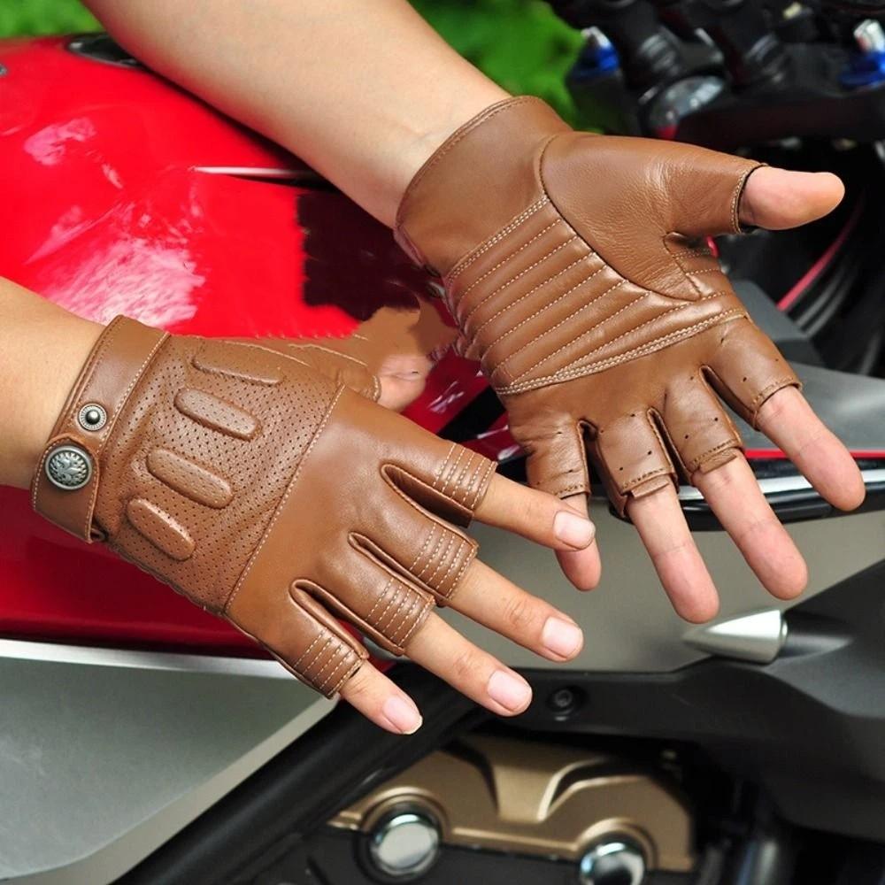 Lightweight Design Half Finger Gloves Genuine Leather Gloves  Daily Outdoor Use