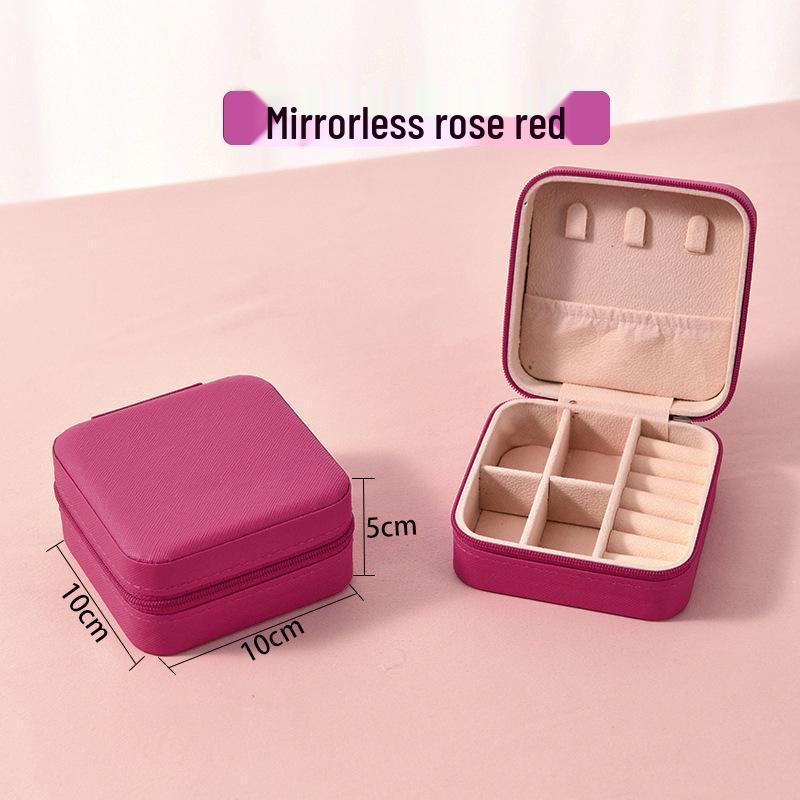 High-End Jewelry Storage Box with Mirror Pattern for Rings, Earrings, Necklaces - Women's Zipper Style Organizer.