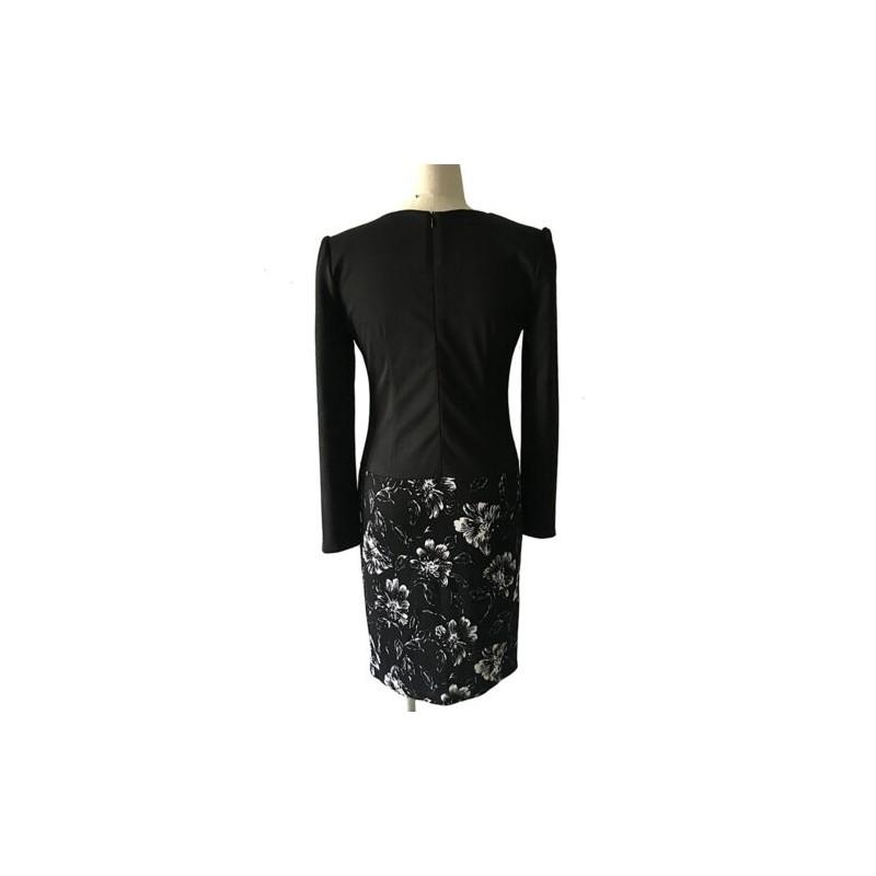 Women Splice Long Sleeve Belt Work Business Cocktail Formal Gown Dress Pencil