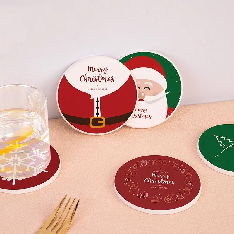 Christmas Diatomite Coasters High Value Creative Cartoon Snowman Heat Insulation Water Absorption Anti-scald Mats Home Coaster
