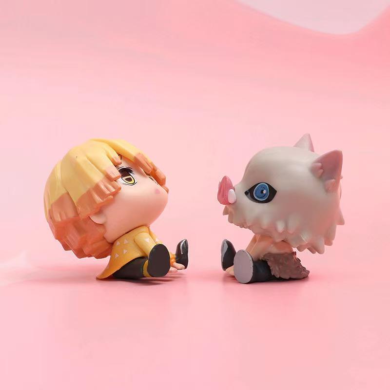 Demon Slayer Anime Figure Cute Tanjirou Nezuko Figurine Kawaii Zenitsu Inosuke Desktop Ornament Comic Toys For Birthday Gift