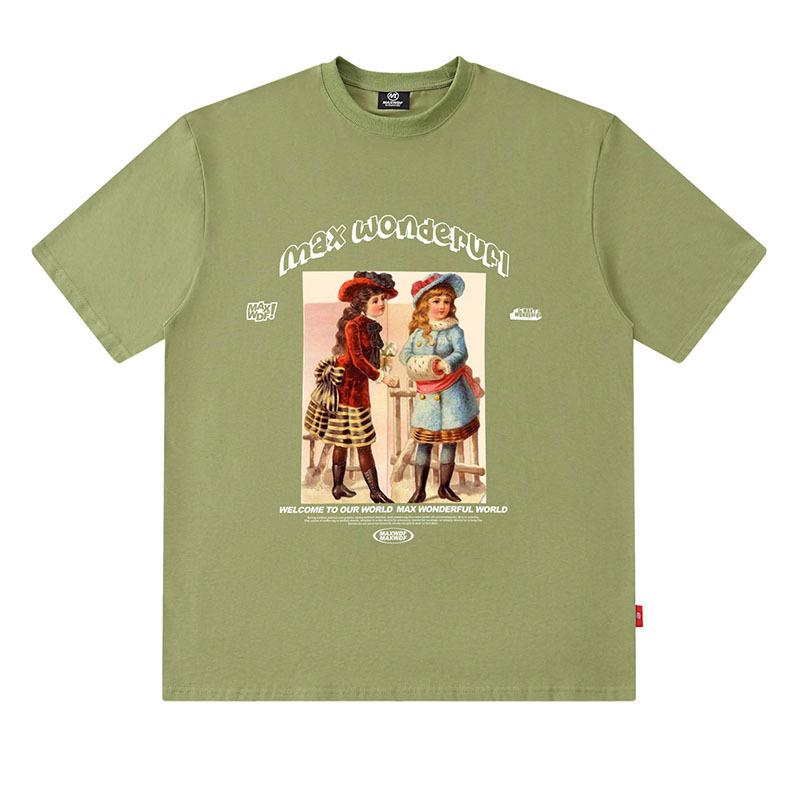 American Trendy Brand Youth Print Ins Men'S Loose Casual Pure Cotton Couple Short-Sleeved T-Shirt Half-Sleeved