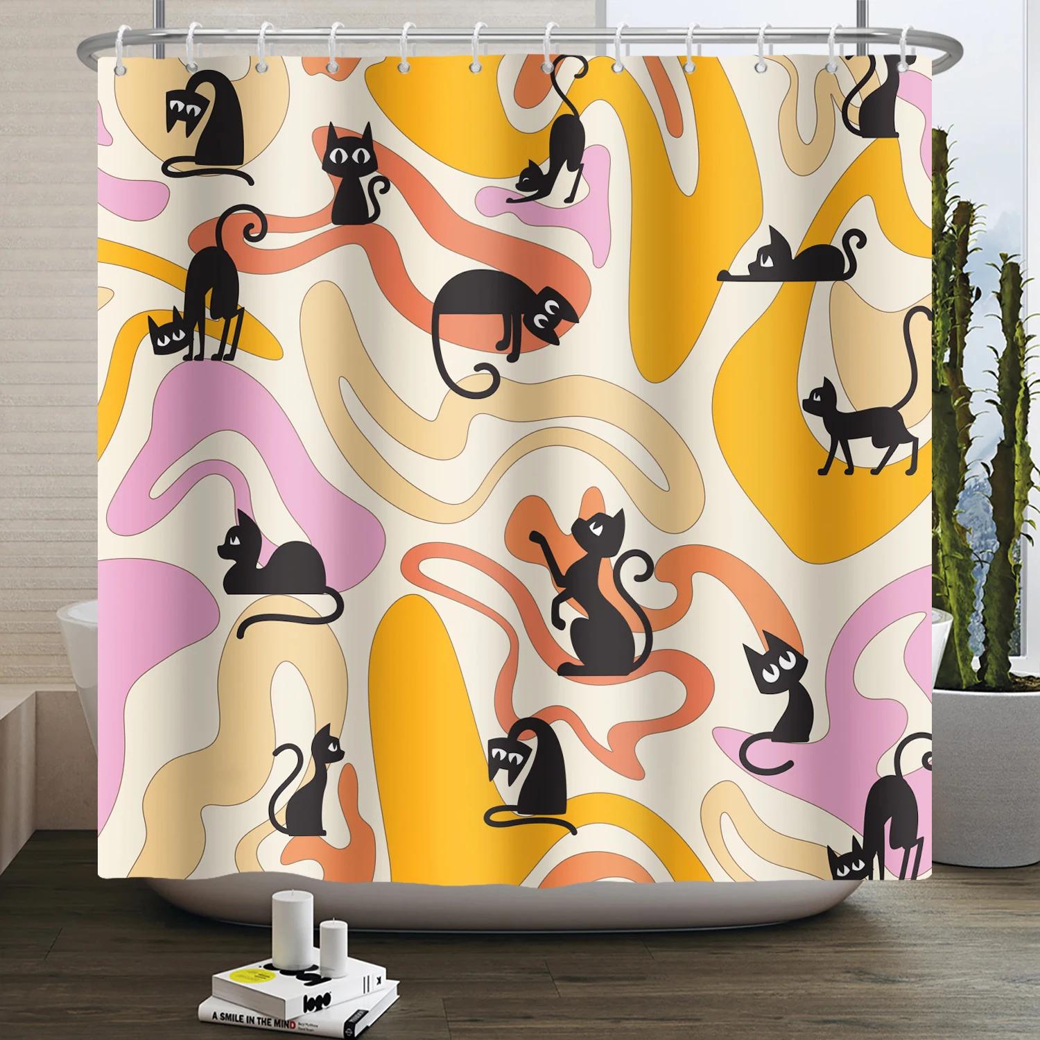 Baifenbai Home Furnishing Light 70S Retro Rainbow Shower Curtain Hippy Funky Cartoon Mushroom Floral Bathroom Curtain Polyester Waterproof Fabric Bathtub Screen